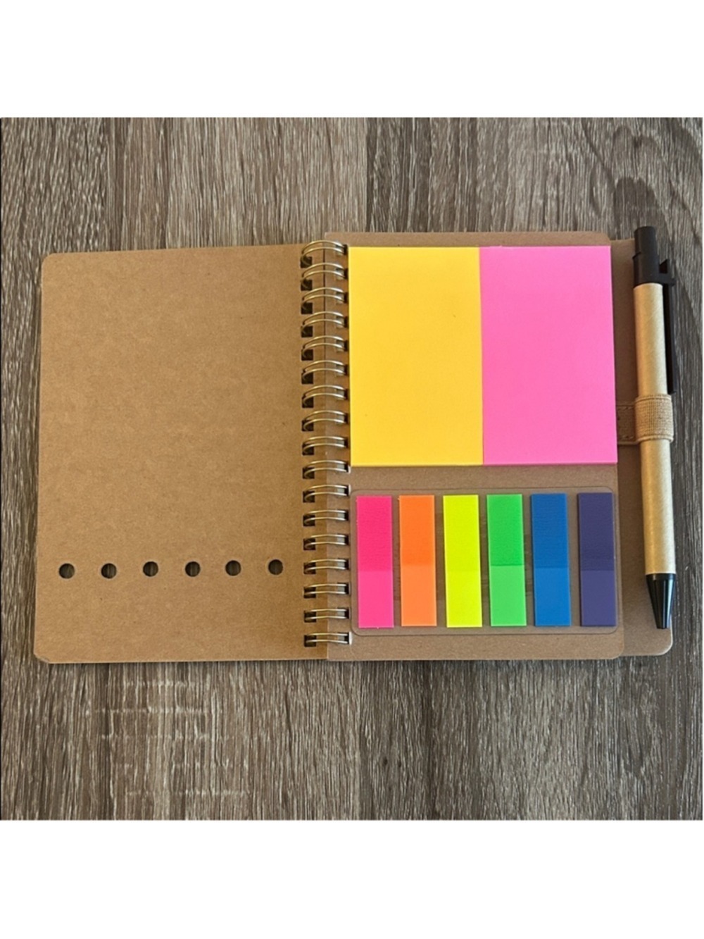 Kraft Spiral Notebook with Rainbow Accent and Pen (Tan) - Picture 2 of 3